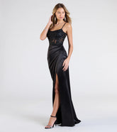 Lucia Lace Corset Slit Satin Formal Dress